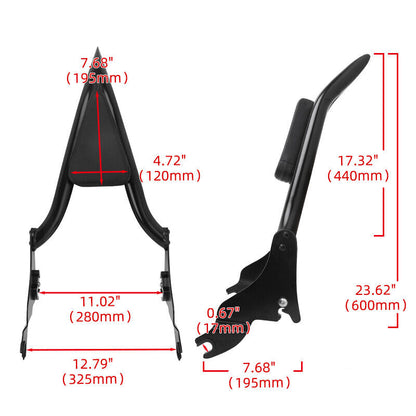 16" Black Backrest Sissy Bar - Harley Davidson Touring Models