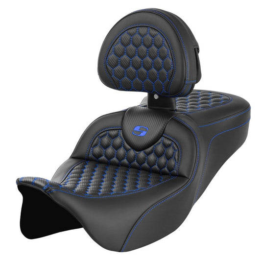 2008-2024* FLHR, FLHT, FLHX & FLTR RoadSofa™ HC Seat w/Drivers Backrest, Blue Stitching