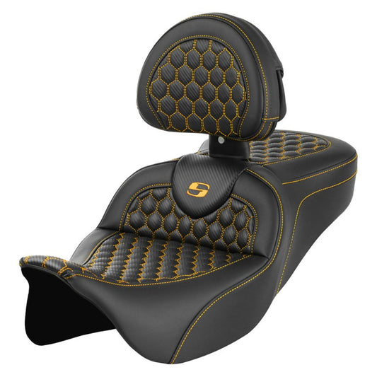 2008-2024* FLHR, FLHT, FLHX & FLTR RoadSofa™ HC Seat w/Drivers Backrest, Gold Stitching