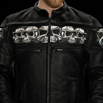 Savage Skulls - Men's Motorcycle Leather Jacket - Reflective