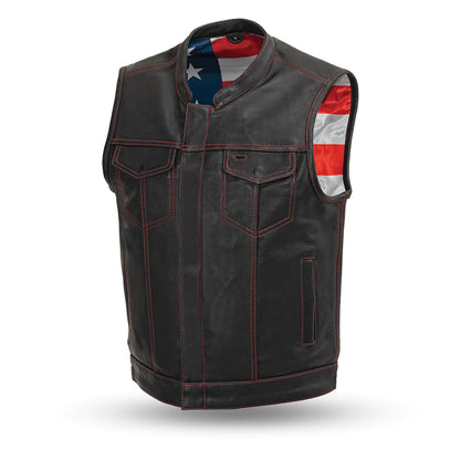 BORN FREE - MOTORCYCLE LEATHER VEST (RED STITCH)