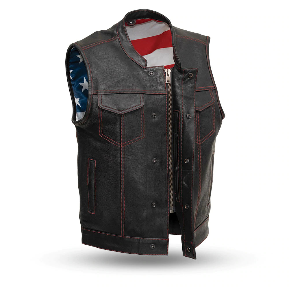 BORN FREE - MOTORCYCLE LEATHER VEST (RED STITCH)